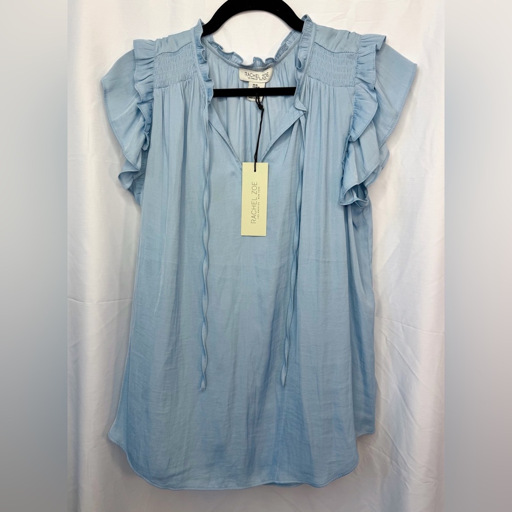 Rachel Zoe Pale Blue Ruffle Sleeve Tunic Top